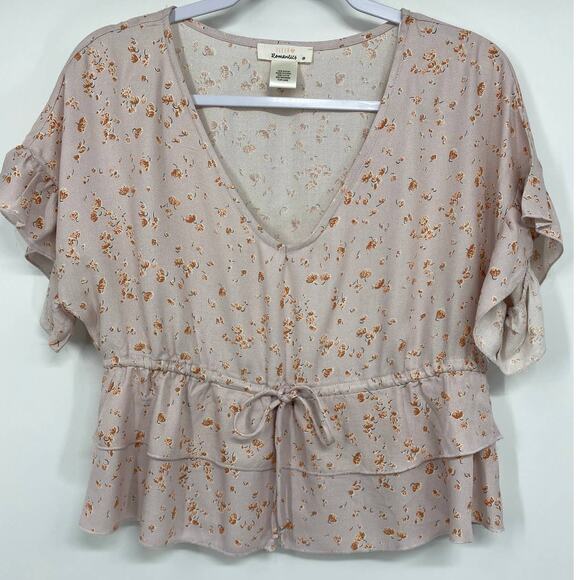 Urban Romantics Womens Pink Floral Blouse Flutter Sleeve Top NEW Size Medium - Picture 9 of 10
